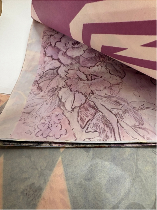 Unbranded Other - Vintage Wrapping Paper and Tissue Paper Pink Purple Floral Geometric Pattern